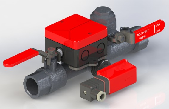 Valve + flow meter assembly perspective