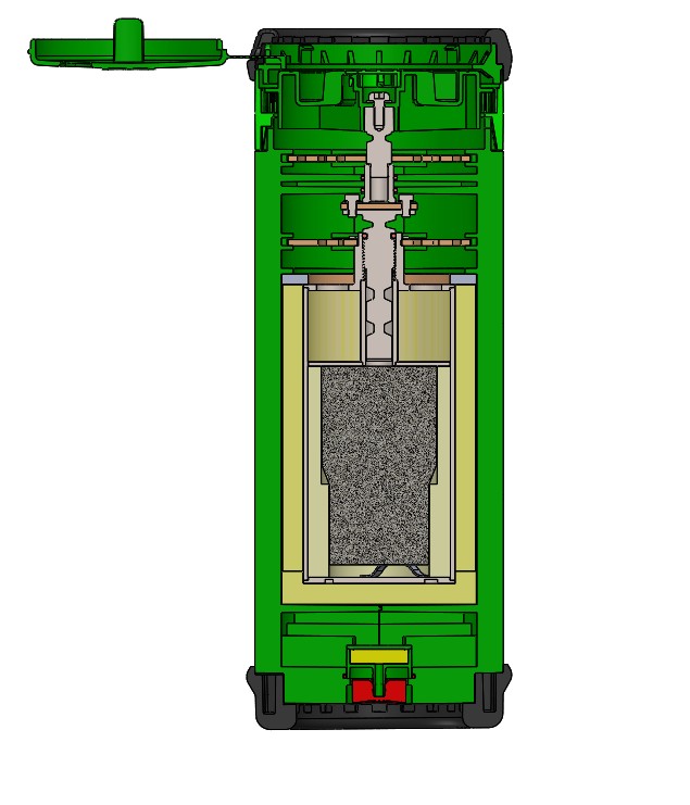 Section view of oxygen generator internals